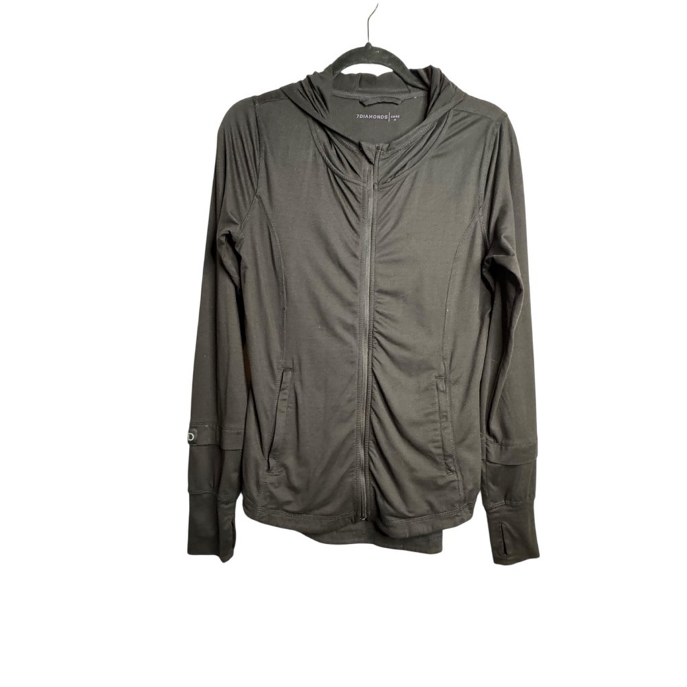 7 Diamonds Core Full-Zip Jacket Black Soft Athleisure Hood size M Women’s L23